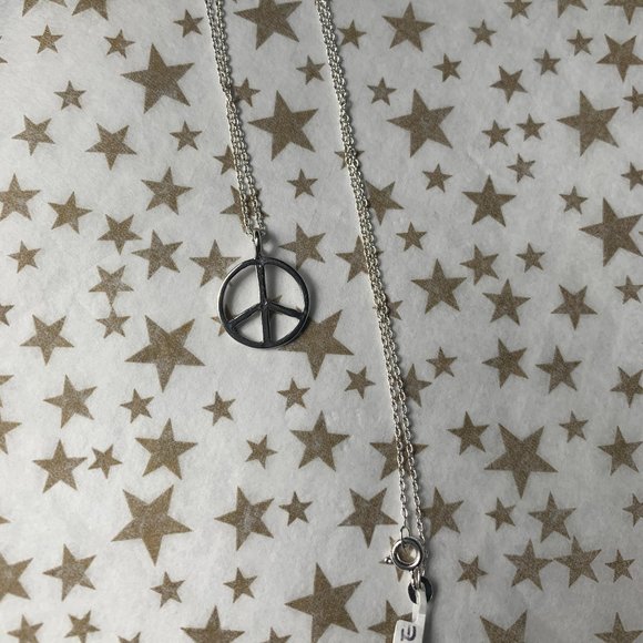 NEW Solid Silver Peace Sign Necklace - Picture 3 of 3